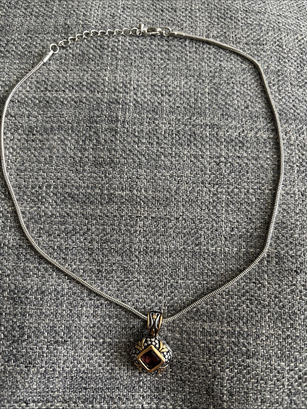 Bali-style or boutique two-tone cushion slide pendant necklace